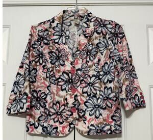 Vintage Requirements Floral Print Blazer-Style Cotton Blend Jacket, Size L